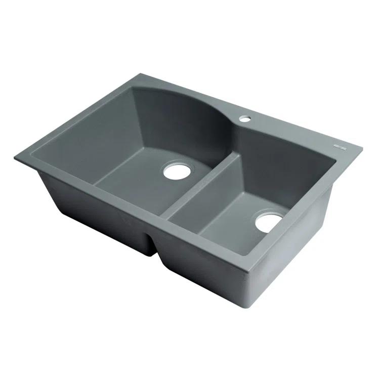 33'' L Drop-In Double Bowl Granite Kitchen Sink