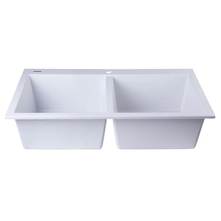 34'' L Drop-In Double Bowl Granite Kitchen Sink