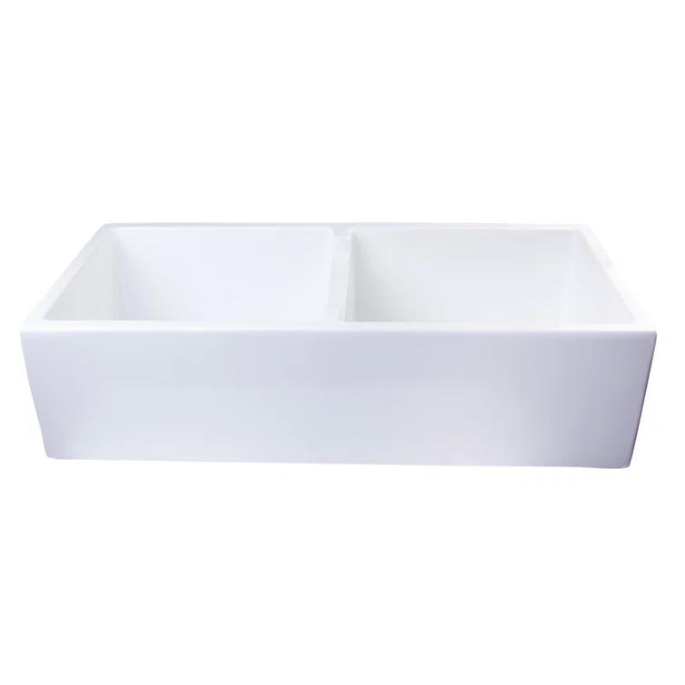 39.5'' L Farmhouse / Apron Double Bowl Fireclay Kitchen Sink