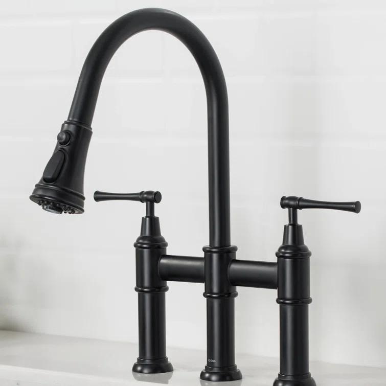 Kraus Allyn Transitional Bridge Kitchen Faucet and Water Filter Faucet Combo