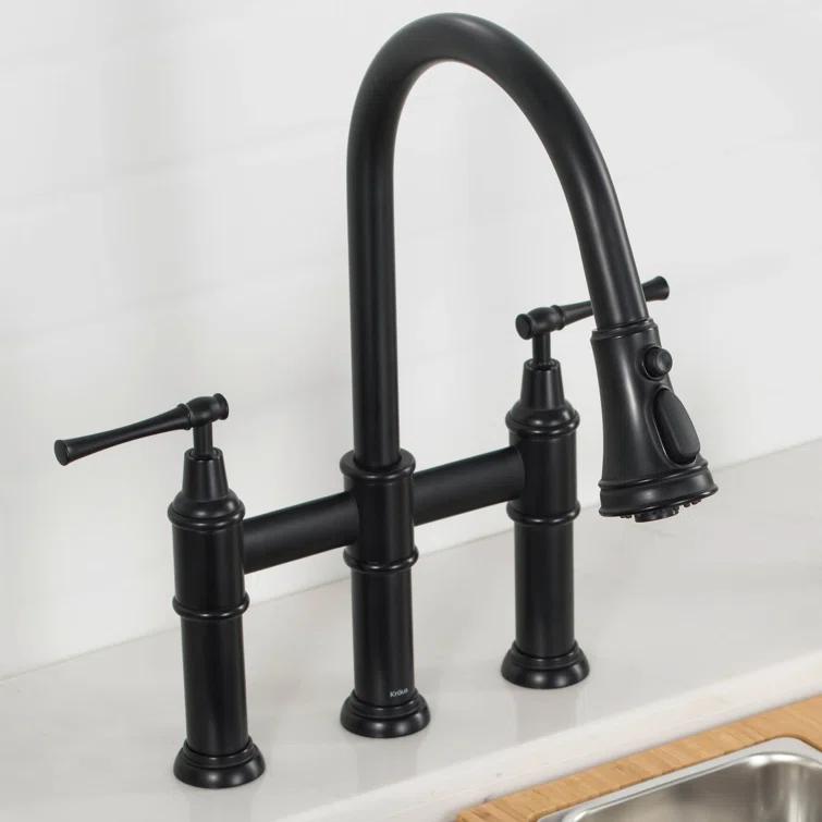 Kraus Allyn Transitional Bridge Kitchen Faucet and Water Filter Faucet Combo