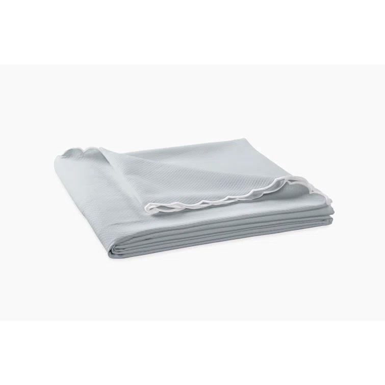 King-Size Pool Blue Cotton Blend Scallop Embroidered Coverlet