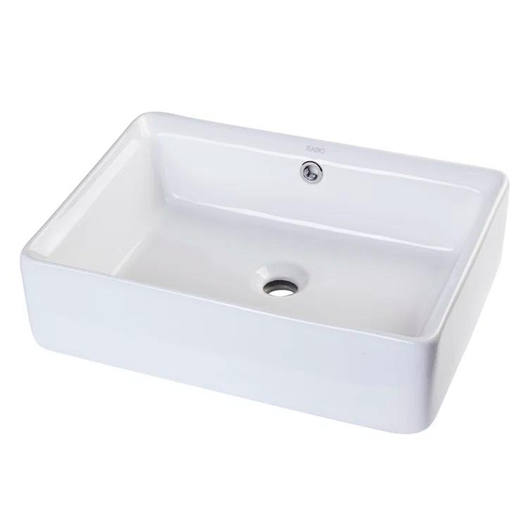 EAGO 14.125'' White Porcelain Rectangular Bathroom Sink with Overflow