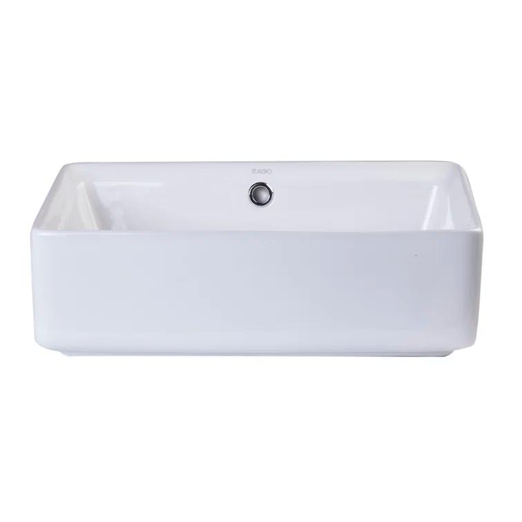 EAGO 14.125'' White Porcelain Rectangular Bathroom Sink with Overflow