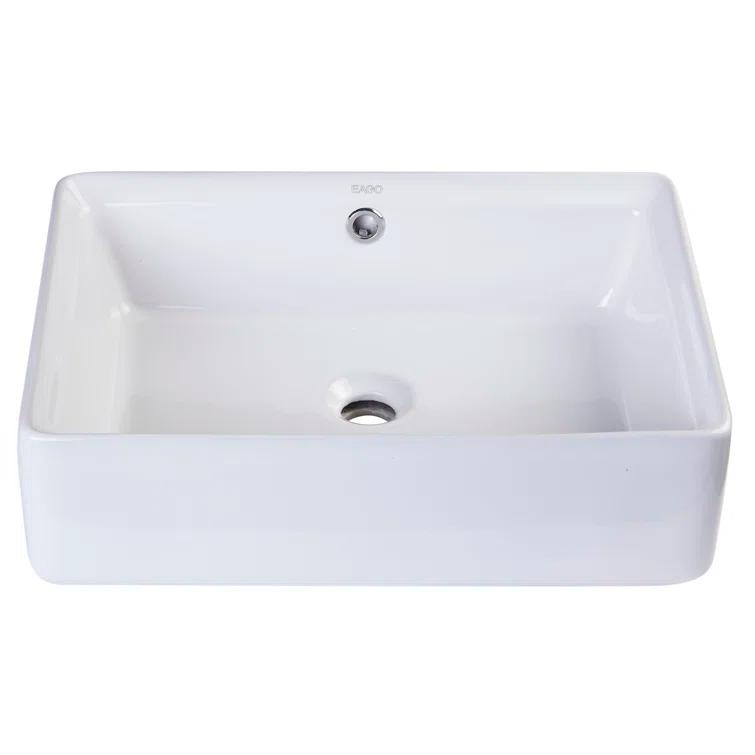 EAGO 14.125'' White Porcelain Rectangular Bathroom Sink with Overflow