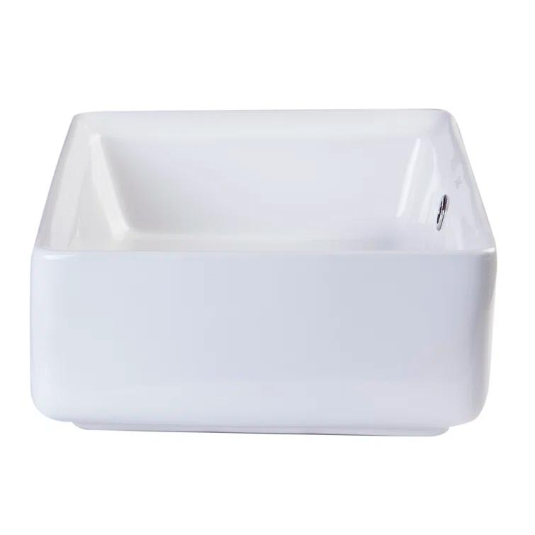 EAGO 14.125'' White Porcelain Rectangular Bathroom Sink with Overflow
