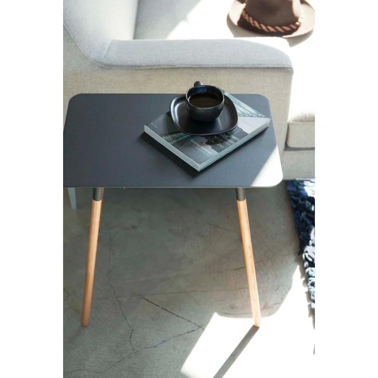 Yamazaki Home Modern Rectangular Side Table For Living Room Or Small Bedside Steel + Wood End Table