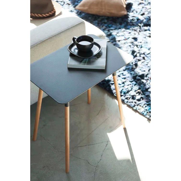 Yamazaki Home Modern Rectangular Side Table For Living Room Or Small Bedside Steel + Wood End Table