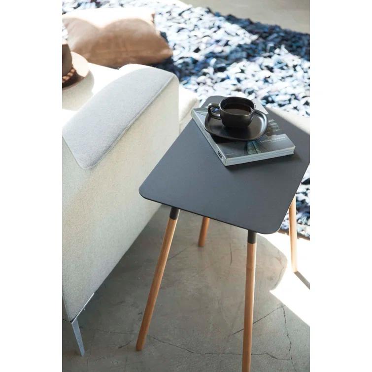 Yamazaki Home Modern Rectangular Side Table For Living Room Or Small Bedside Steel + Wood End Table