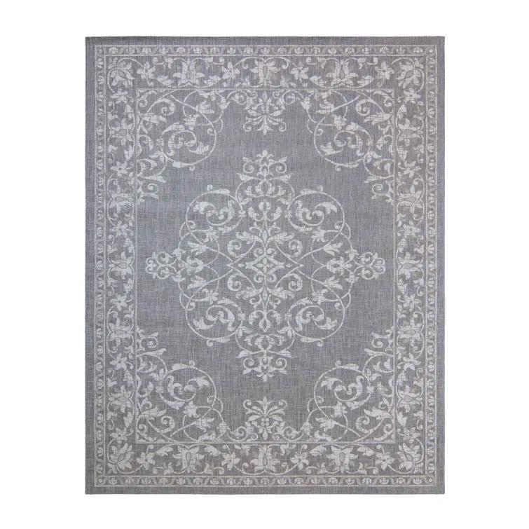 Paseo Ryoan Gray/Silver Traditional Medallion Flatweave Indoor/Outdoor Area Rug