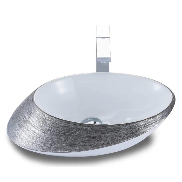 Vitreous China Oval Vessel Bathroom Sink with Overflow