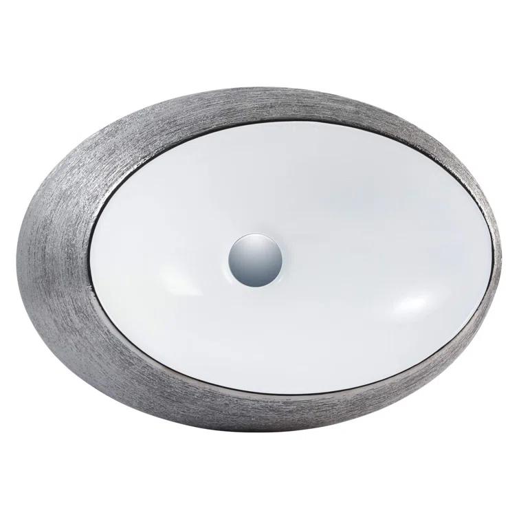Vitreous China Oval Vessel Bathroom Sink with Overflow