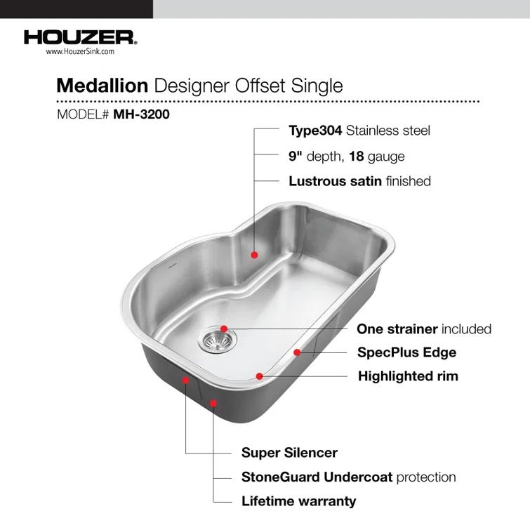 Medallion Designer 31.5'' L Undermount Single Bowl Stainless Steel Kitchen Sink