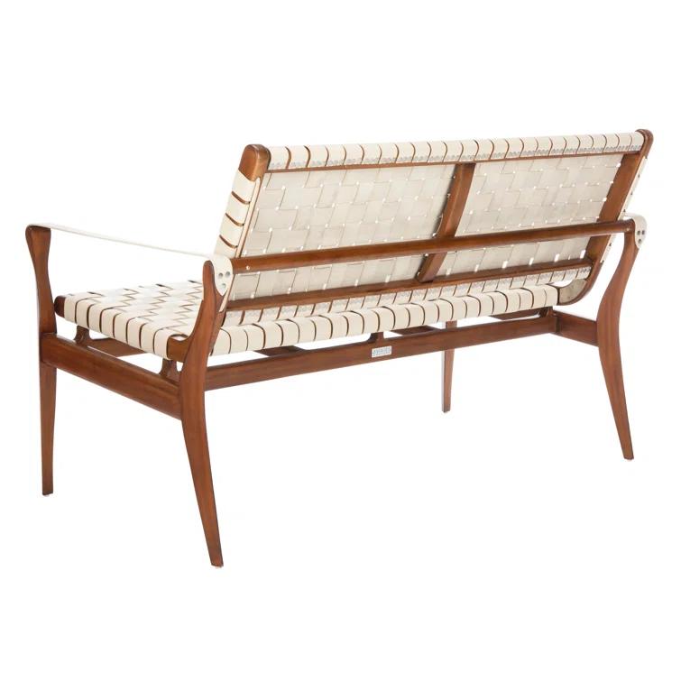 Brenton 56'' White and Light Brown Leather Bench