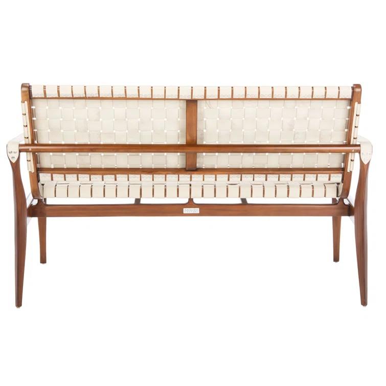 Brenton 56'' White and Light Brown Leather Bench