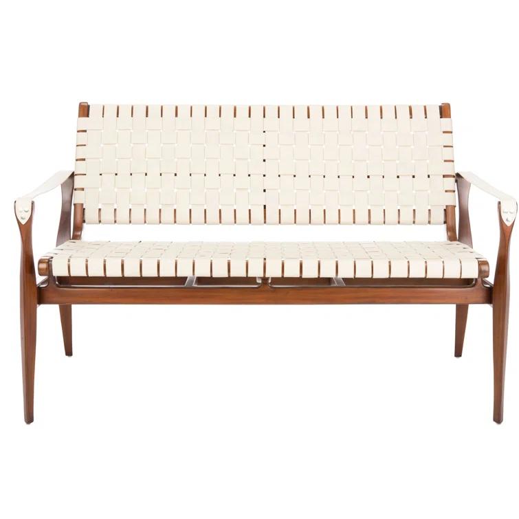 Brenton 56'' White and Light Brown Leather Bench
