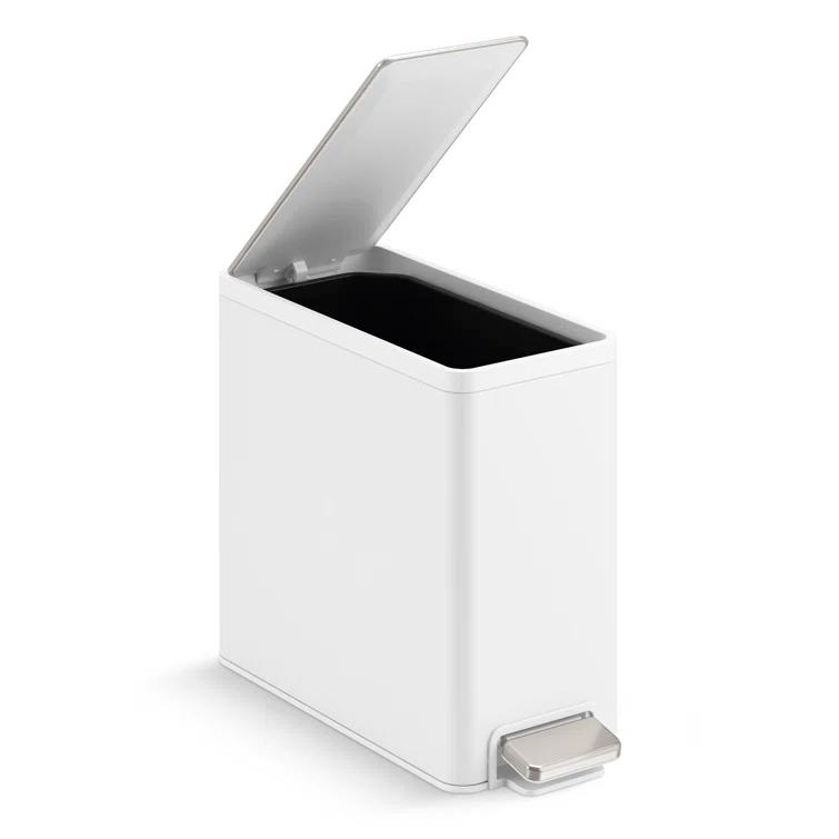 Reset 2.5-Gallon Bathroom Trash Can, Slim Stainless Steel Step Trash Can with Quiet-Close Lid