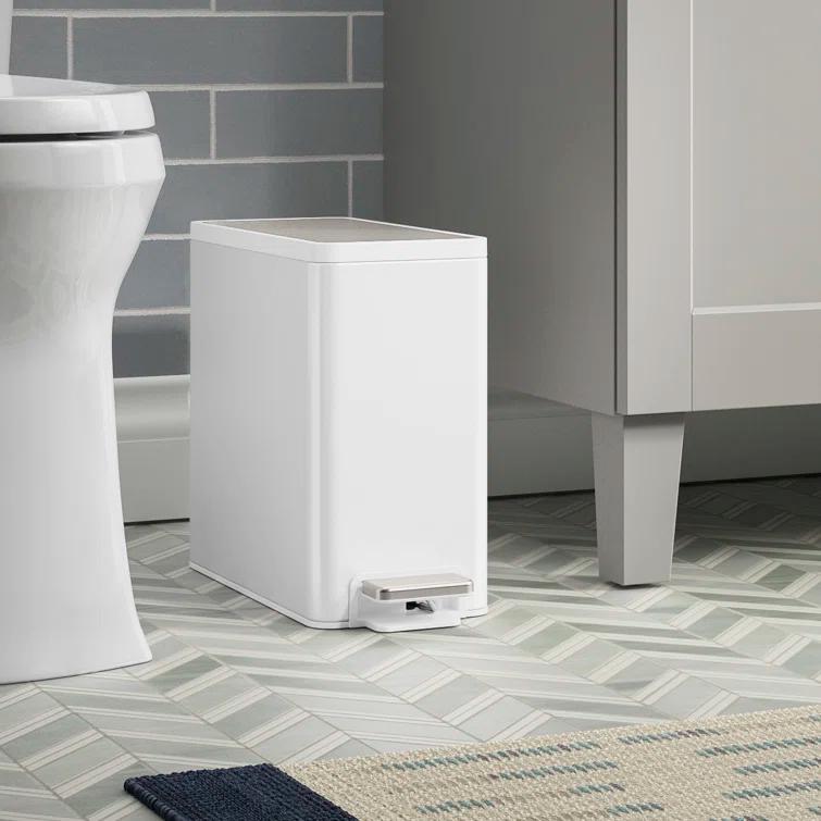 Reset 2.5-Gallon Bathroom Trash Can, Slim Stainless Steel Step Trash Can with Quiet-Close Lid