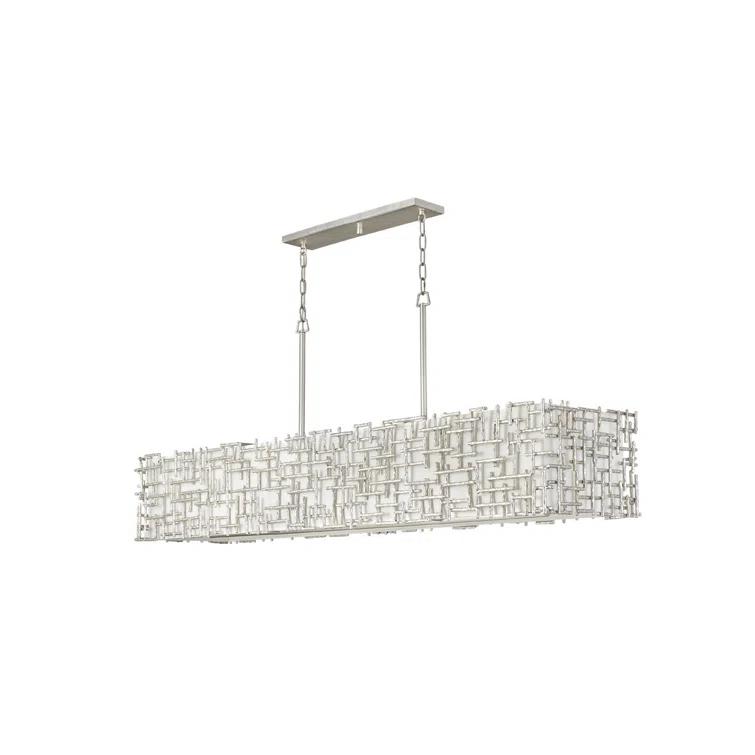 Farrah 10-Light White Linen Linen Chandelier w/ Hammered Crosshatch Bars
