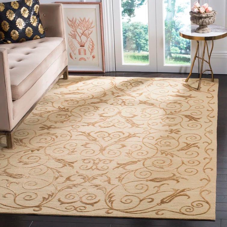 Tibetan Hand-Knotted Light Gold Area Rug