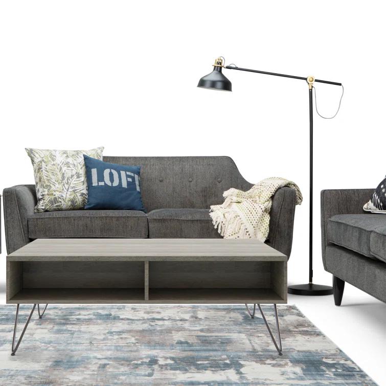 Hunter 48"W Solid Wood Industrial Lift Top Coffee Table with Hidden Storage and Metal Hairpin Legs