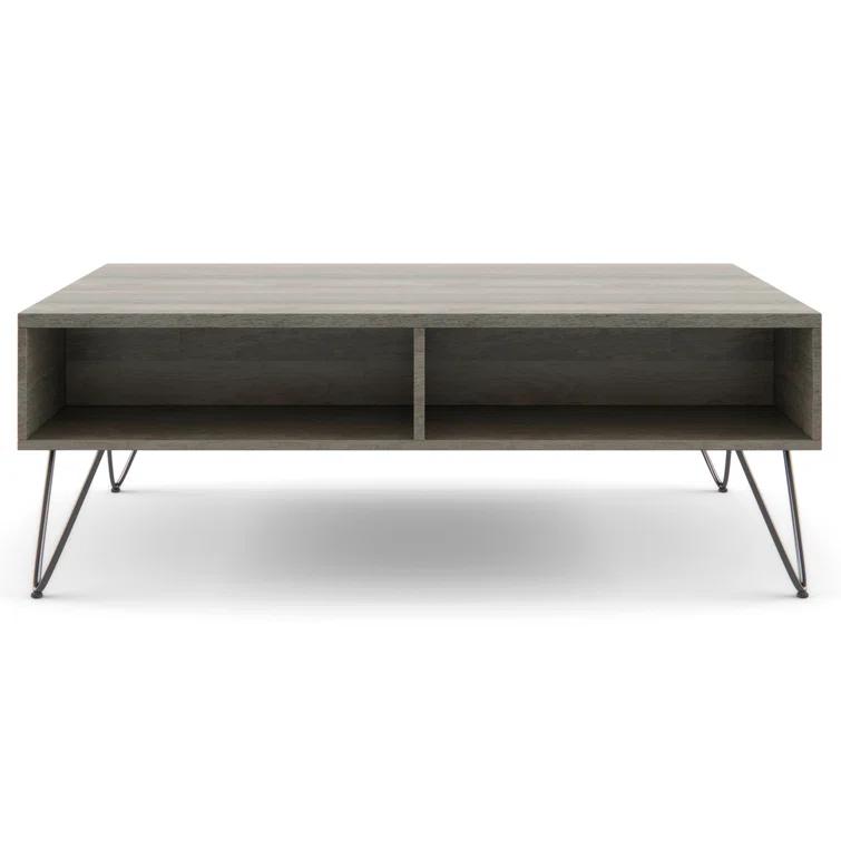 Hunter 48"W Solid Wood Industrial Lift Top Coffee Table with Hidden Storage and Metal Hairpin Legs