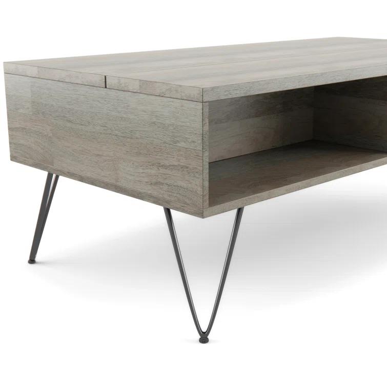 Hunter 48"W Solid Wood Industrial Lift Top Coffee Table with Hidden Storage and Metal Hairpin Legs