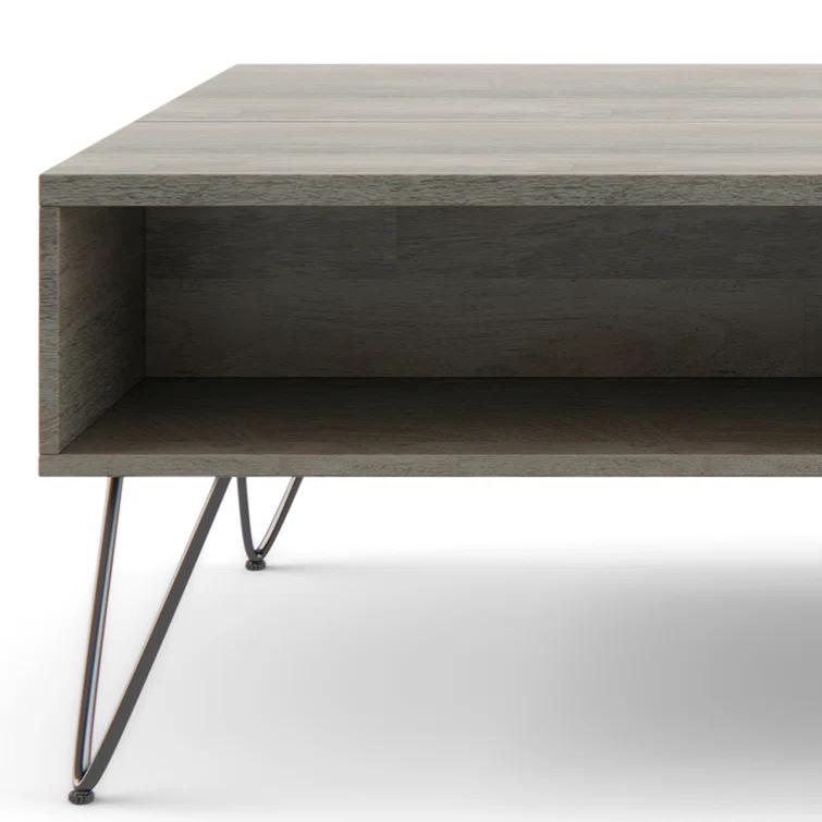 Hunter 48"W Solid Wood Industrial Lift Top Coffee Table with Hidden Storage and Metal Hairpin Legs