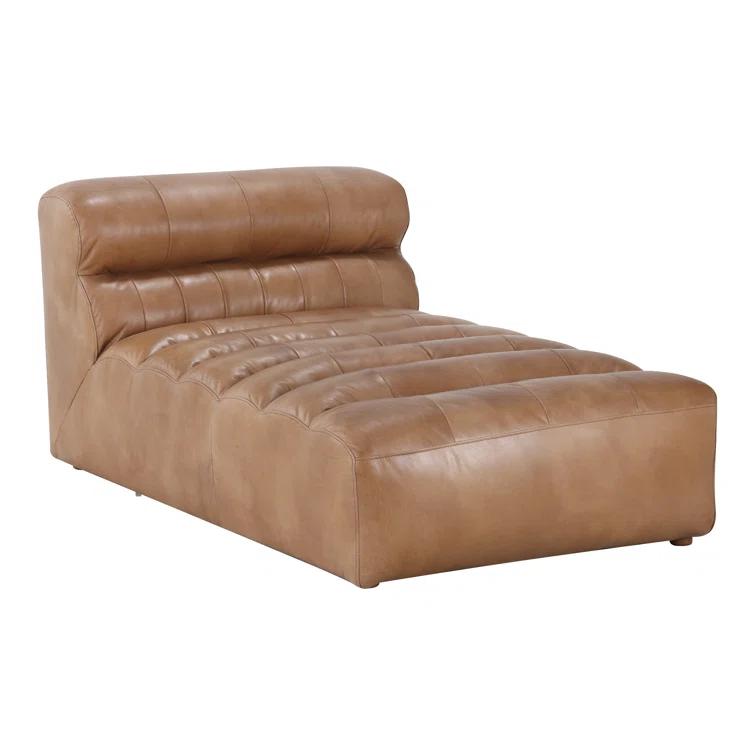 Ramsay 144" Brown Leather Slipper Sofa with Wood Frame