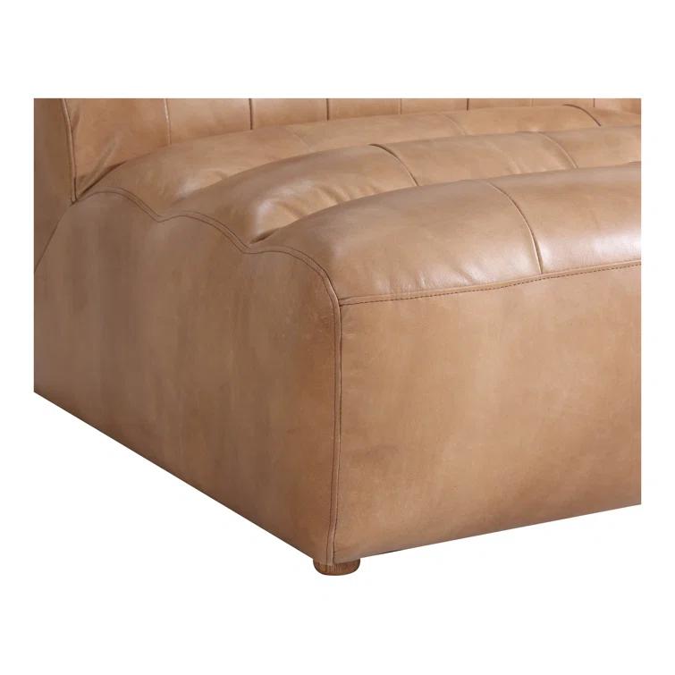 Ramsay 144" Brown Leather Slipper Sofa with Wood Frame