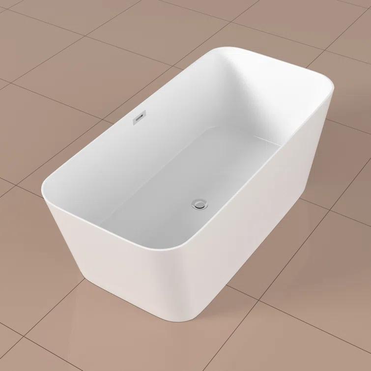 Streamline Bath 67" x 28" Freestanding Soaking Solid Surface Bathtub K-10220-67FSWHSS-FM
