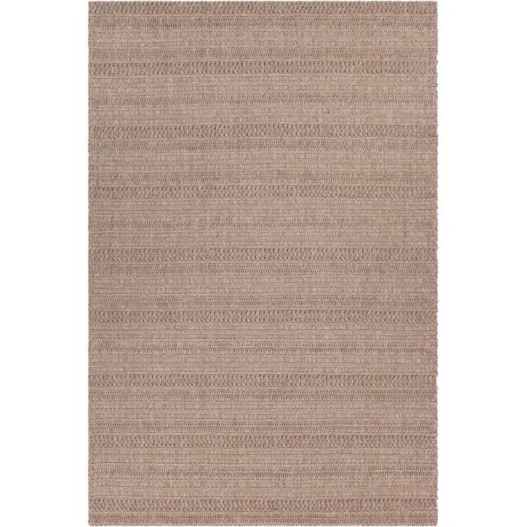 Taupe Rectangular Hand-Woven Wool Area Rug with Cotton Backing