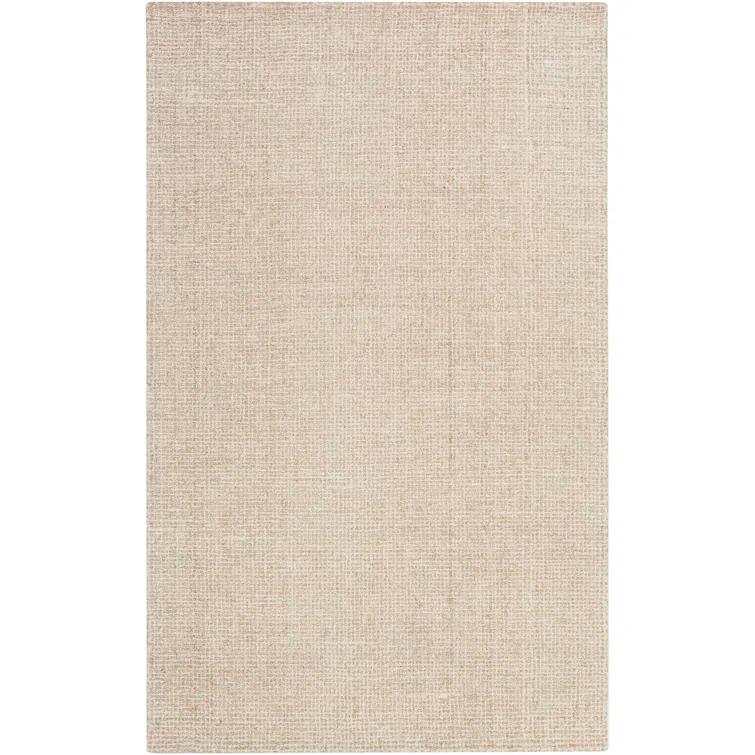 Handmade Khaki and Cream Wool Tufted Rectangular Rug