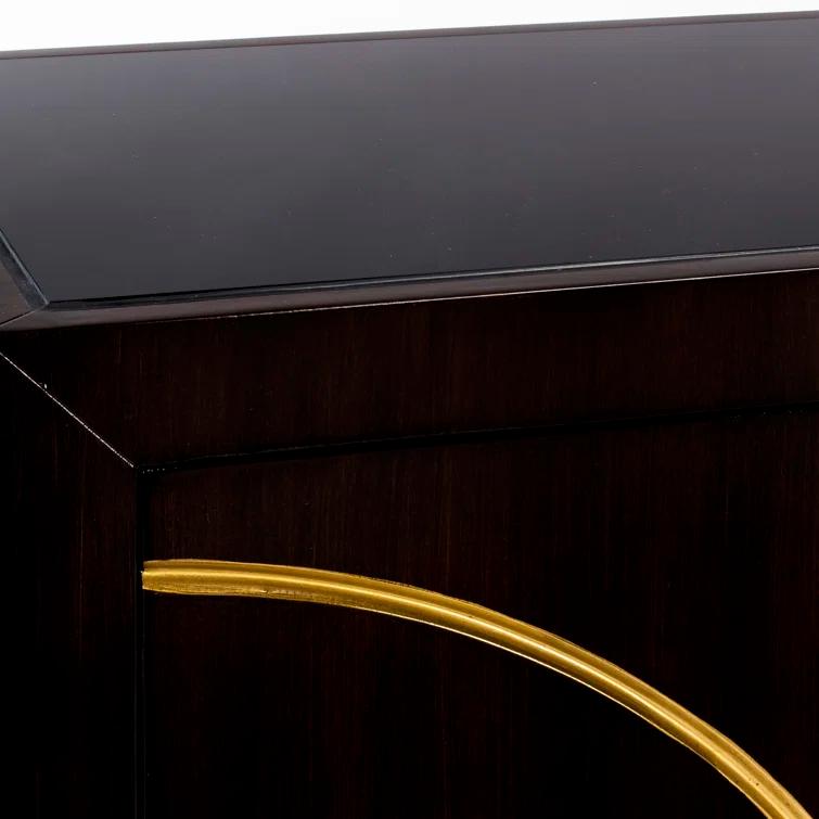 64.5'' Faux Walnut Sideboard with Champagne Gold Details