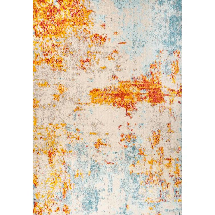 Abstract Orange/Blue/Cream Area Rug