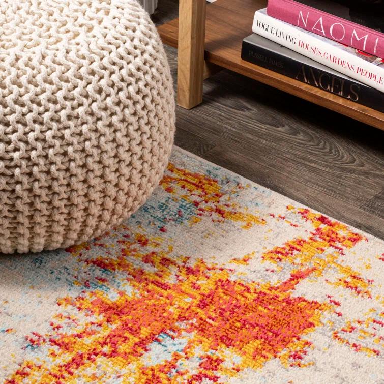 Abstract Orange/Blue/Cream Area Rug