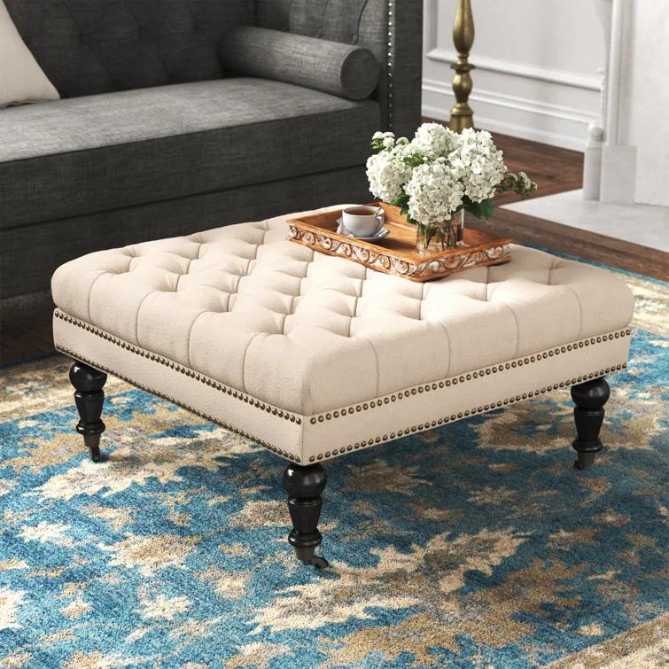 Kelly Clarkson Home Landis 35" Nailhead Trim Tufted Upholstered Ottoman