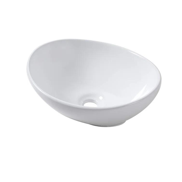 16" x 13" Oval Vessel Bathroom Sink White Bathroom Sink Ceramic Above Counter Sink Egg Shape Bowl