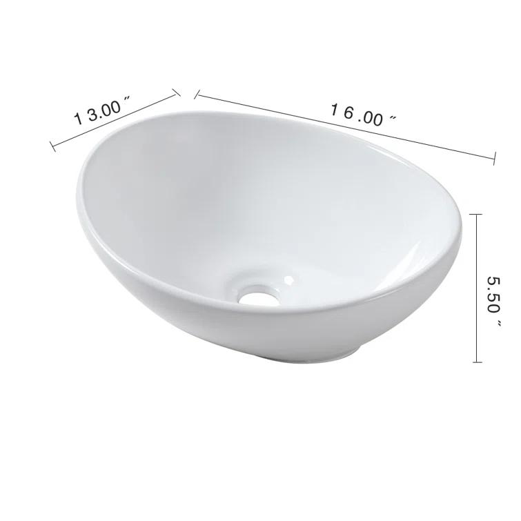 16" x 13" Oval Vessel Bathroom Sink White Bathroom Sink Ceramic Above Counter Sink Egg Shape Bowl