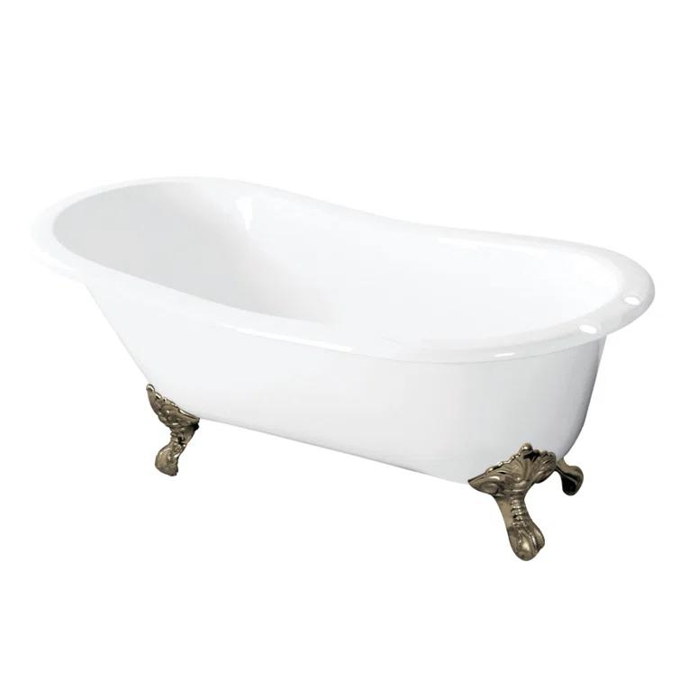 Kingston Brass Tazatina 54-Inch Cast Iron Oval Single Slipper Clawfoot Tub (7-Inch Faucet Drillings)