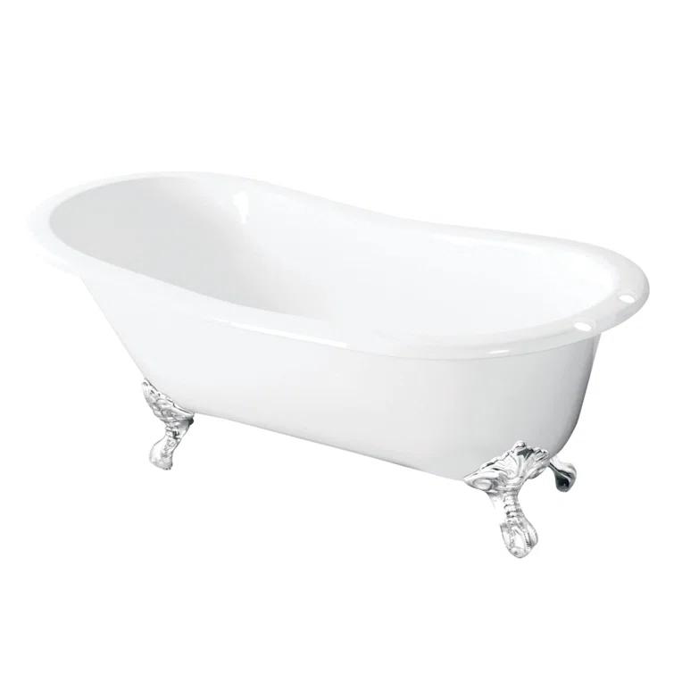 Kingston Brass Tazatina 54-Inch Cast Iron Oval Single Slipper Clawfoot Tub (7-Inch Faucet Drillings)