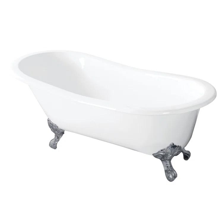 Kingston Brass Tazatina 54-Inch Cast Iron Oval Single Slipper Clawfoot Tub (No Faucet Drillings)
