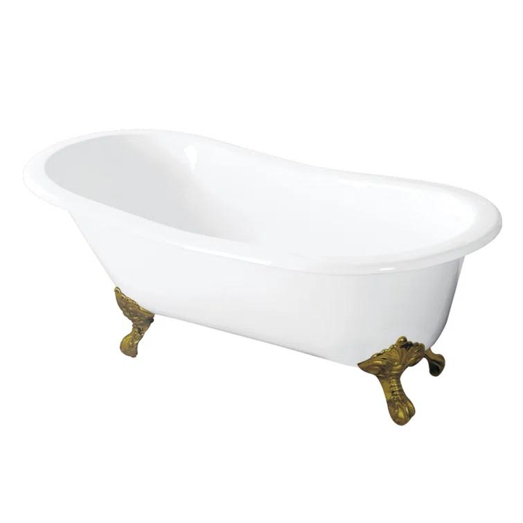 Kingston Brass Tazatina 54-Inch Cast Iron Oval Single Slipper Clawfoot Tub (No Faucet Drillings)
