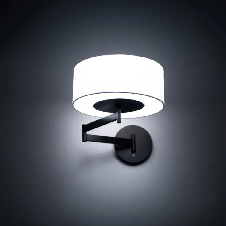 Black LED Swing Arm Wall Sconce with White Shade