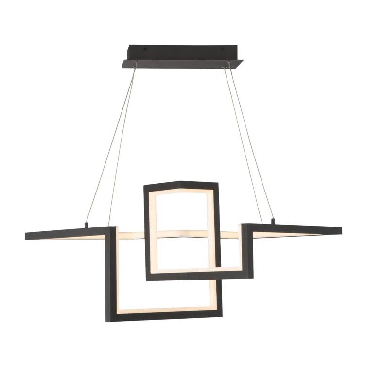 Black Geometric LED Pendant Light with Glass Panels