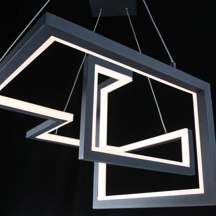 Black Geometric LED Pendant Light with Glass Panels