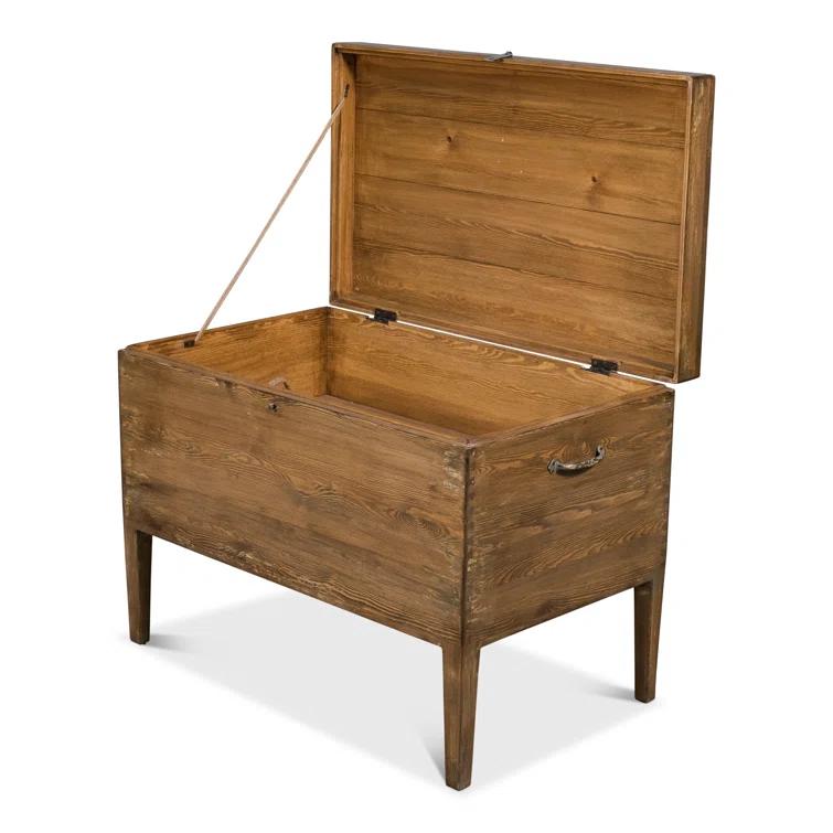 Brown Pine Rectangular Trunk End Table with Storage