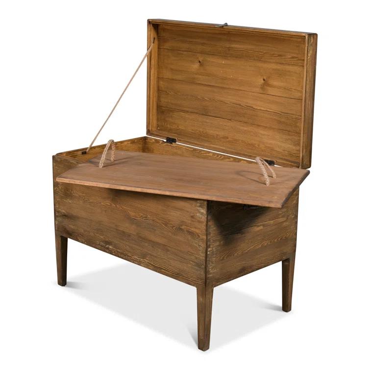 Brown Pine Rectangular Trunk End Table with Storage