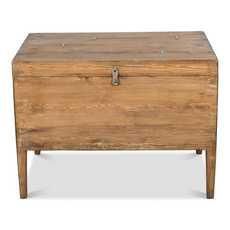 Brown Pine Rectangular Trunk End Table with Storage