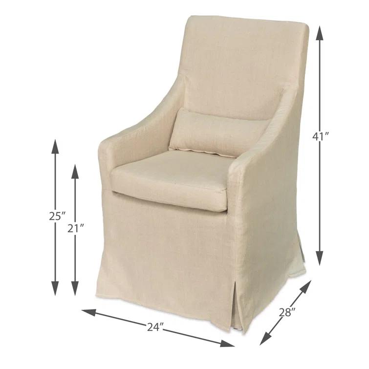 Transitional Beige Skirted Arm Chair with Matching Kidney Pillow